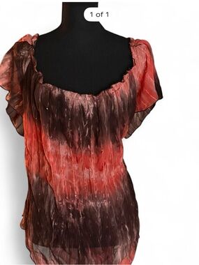 Sami & Jo Ombre Ruffled Short-Sleeve Blouse in Red and Brown